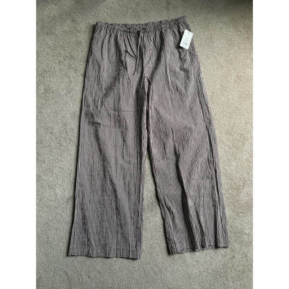 A New Day Plaid Gingham Large Tie Waist Paperbag Pants